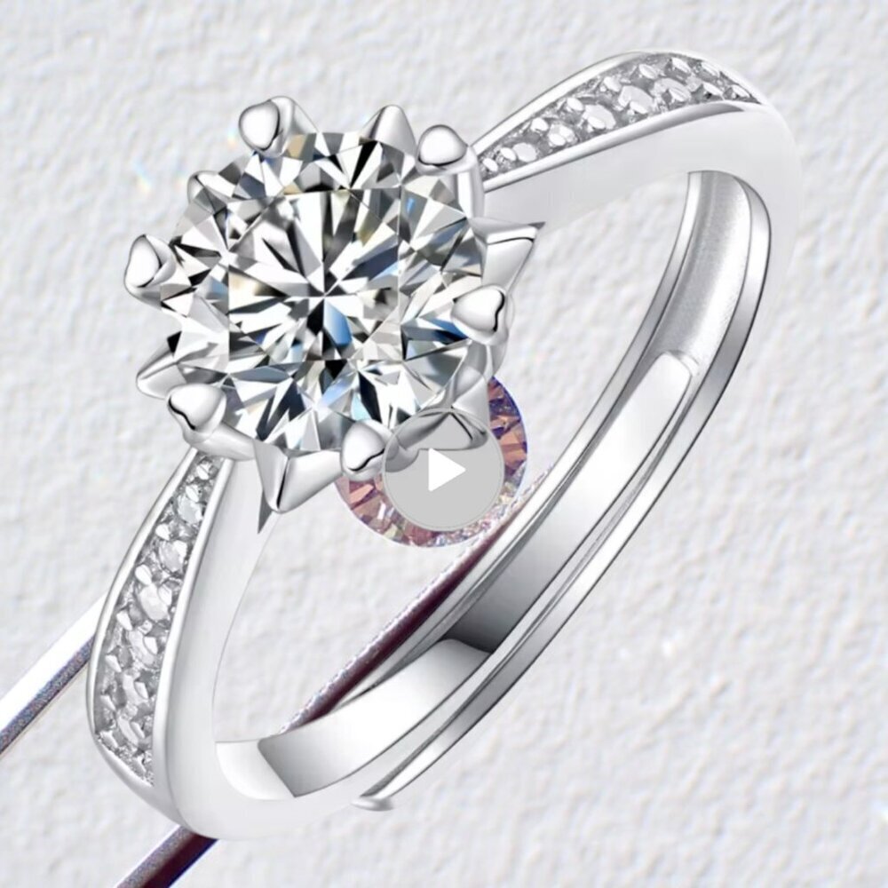 Moissanite Ring 1 CT 925 Sterling Silver Adjustable - Picture 6 of 8